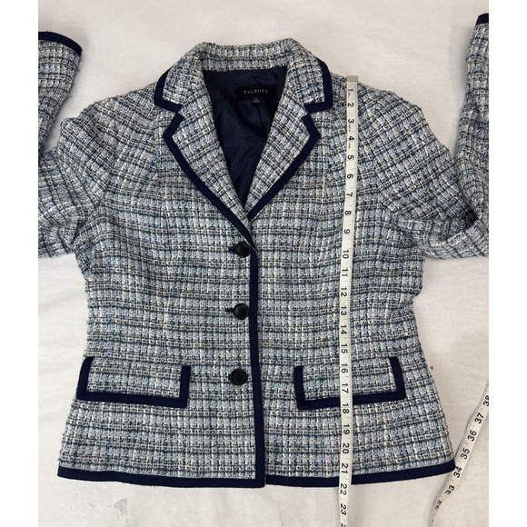 Talbots Women's Navy Blue Tweed Blazer Academia Preppy Plaid Pockets Women's 8 - Picture 3 of 8